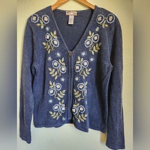 Vintage Heirloom Collectibles Floral Embroidered Sweater Jacket Size Medium